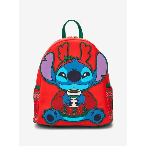 Loungefly Disney Lilo & Stitch Christmas Holiday Hot Cococa Mini Backpack - Picture 1 of 3